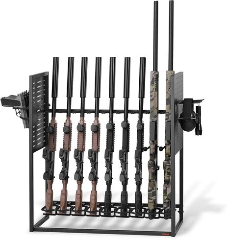 VEVORHeavy Duty Steel، رف بندقية داخلي مع خطافات J، تخزين صينية إضافية، حامل تخزين عرض ملحقات المسدس، يحمل ما يصل إلى 3 بنادق أو بنادق، للمعدات التكتيكية in Kuwait