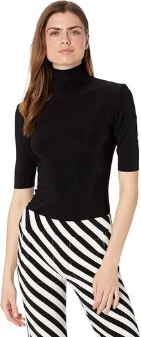 Norma Kamali womens Slim Fit Short Sleeve Turtle Top T Shirt, Black, Small US in Saudi Arabia