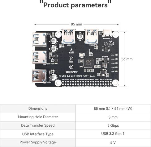 لـ Raspberry Pi USB 3.2 Gen 1 HUB HUB، محور 4 منافذ USB 3.0 مع مصدر طاقة مستقل، متوافق مع جميع موديلات Pi، التوصيل والتشغيل in Kuwait