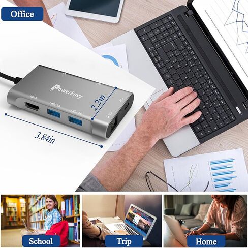 USB C HUB، محول USB 7 في 1، محور بيانات متعدد المنافذ مع 60 وات من النوع C شحن 5 جيجابت في الثانية 2 USB A 4K HDMI 1000M Ethernet TF/MicroSD منفذ نقل البيانات لأجهزة MacBook، iPad Pro/Air، XPS، MateBook، المزيد in Kuwait