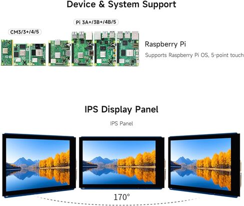 شاشة Waveshare 3.5 بوصة DSI تعمل باللمس بالسعة، لمسة 5 نقاط، 480 × 800 بكسل، لوحة عرض IPS، تدعم لوحات سلسلة Raspberry Pi in Kuwait
