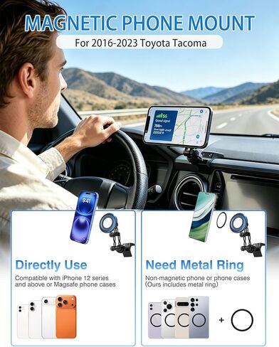 حامل هاتف سيارة مغناطيسي مطور من Autorder لسيارة Toyota Tacoma 2016-2023، حامل هاتف ممتص قوي، 360 درجة، تعديل مرن، حامل هاتف مغناطيسي مناسب لجميع الهواتف الذكية لـ MagSafe in Kuwait