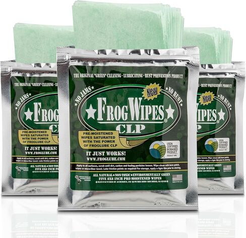 FrogLube Gun Cleaning Wipes - CLP Wipes - Clean, Lubricate, & Protect - Removes Carbon, Dirt, & Build Up - 5 Pre-Saturated Gun Oil Cloths - Developed by Retired Navy Seal in Kuwait