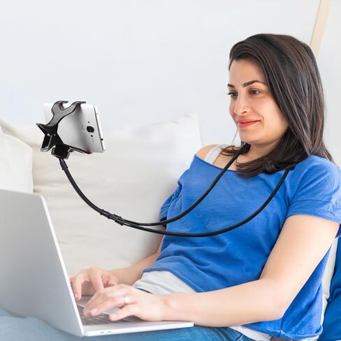 Housoutil Adjustable Neck Phone Holder U-Shape Lazy Phone Stand for Bedside Desktop Use Flexible Neck Holder for Live Streaming Video Calls in Kuwait