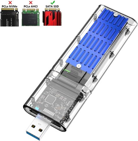 حافظة محرك الأقراص الصلبة الخارجية M.2 NGFF SATA SSD عالية السرعة USB3.0 Gen1 5Gb/S شفافة SATA SSD للكمبيوتر الشخصي باللون الأزرق in Kuwait
