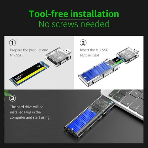 حافظة محرك الأقراص الصلبة الخارجية M.2 NGFF SATA SSD عالية السرعة USB3.0 Gen1 5Gb/S شفافة SATA SSD للكمبيوتر الشخصي باللون الأزرق in Kuwait