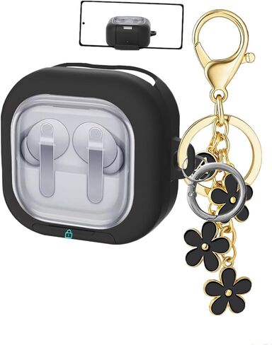 for Samsung Galaxy Buds 4 / Galaxy Buds 4 Pro Case Lock with Cute Flower Keychain, Stylish TPU Hard Clear Case for Samsung Buds4 / Buds 4Pro Earbuds with Phone Stand Function for Women Men (Purple) in Kuwait