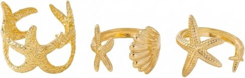 BELLA-Bee 3PCS Gold Seashell Starfish Rings for Summer Beach Dainty Marine Style Stacking Rings for Holiday Women Gifts in Saudi Arabia