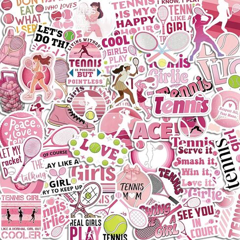 50pcs Tennis Girl Stickers - Pink Tennis Ball & Racket Vinyl Decals for Water Bottle, Laptop, Phone | Sport Gifts for Players, Coach in Kuwait