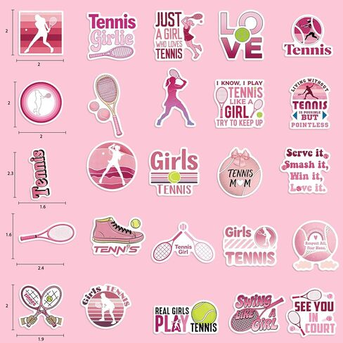 50pcs Tennis Girl Stickers - Pink Tennis Ball & Racket Vinyl Decals for Water Bottle, Laptop, Phone | Sport Gifts for Players, Coach in Kuwait