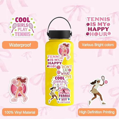 50pcs Tennis Girl Stickers - Pink Tennis Ball & Racket Vinyl Decals for Water Bottle, Laptop, Phone | Sport Gifts for Players, Coach in Kuwait