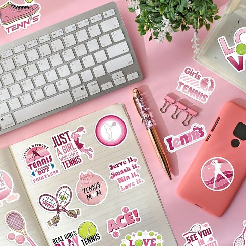 50pcs Tennis Girl Stickers - Pink Tennis Ball & Racket Vinyl Decals for Water Bottle, Laptop, Phone | Sport Gifts for Players, Coach in Kuwait