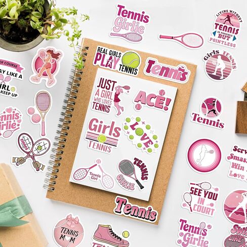 50pcs Tennis Girl Stickers - Pink Tennis Ball & Racket Vinyl Decals for Water Bottle, Laptop, Phone | Sport Gifts for Players, Coach in Kuwait