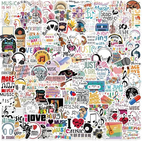 250pcs Music Stickers Musical Instrument Aesthetic Vinyl Waterproof Piano Decal Sticker for Water Bottles,Skateboard,Guitar,Gifts for Adults Teens in Kuwait