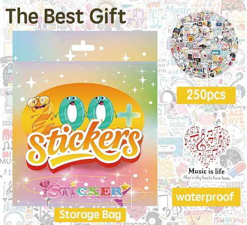 250pcs Music Stickers Musical Instrument Aesthetic Vinyl Waterproof Piano Decal Sticker for Water Bottles,Skateboard,Guitar,Gifts for Adults Teens in Kuwait