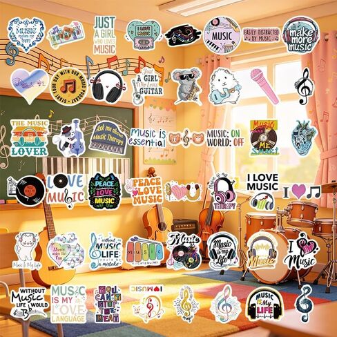 250pcs Music Stickers Musical Instrument Aesthetic Vinyl Waterproof Piano Decal Sticker for Water Bottles,Skateboard,Guitar,Gifts for Adults Teens in Kuwait