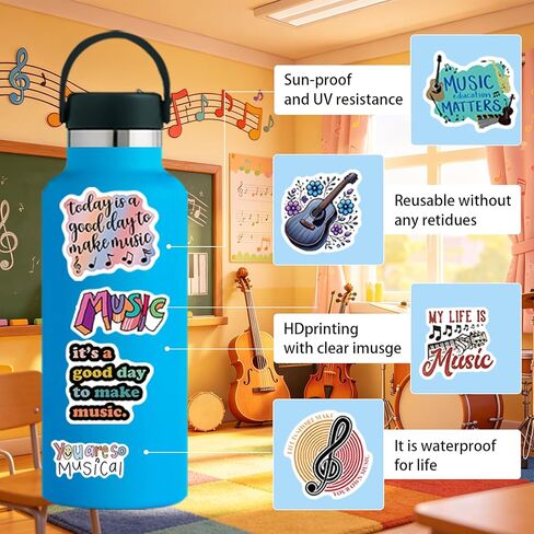 250pcs Music Stickers Musical Instrument Aesthetic Vinyl Waterproof Piano Decal Sticker for Water Bottles,Skateboard,Guitar,Gifts for Adults Teens in Kuwait