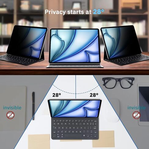واقي شاشة من الزجاج المقوى للخصوصية من CODi لجهاز iPad Air 13 بوصة (M2، M3، M4) - فلتر خصوصية 28 درجة، صلابة 9H، مضاد لبصمات الأصابع in Kuwait
