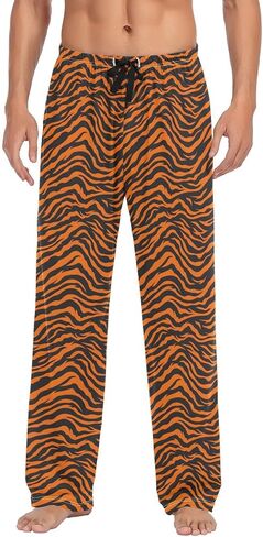 ALAZA Men's Tiger Orange Stripe Repeated Black Jungle Safari Sleep Pajama Pant in Saudi Arabia