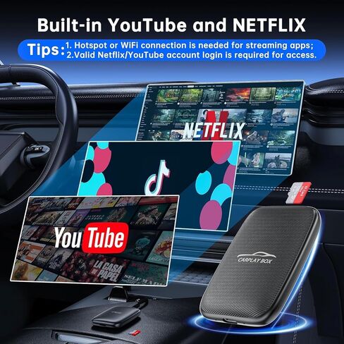 2026 New Wireless CarPlay Adapter Support Netflix/YouTube/TF, 5-in-1 Android Auto & Carplay Adapter with USB-A and USB-C Cables,Convert Wired to Wireless Apple Dongle, Video Box Car Play for iOS 10+ in Kuwait