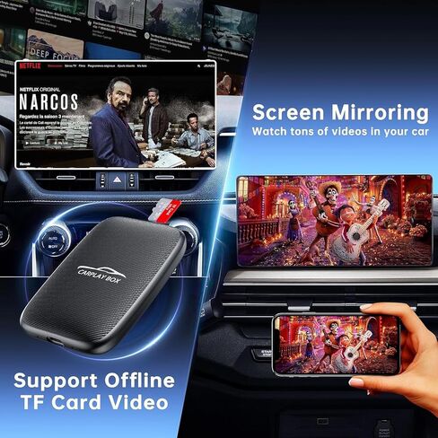 2026 New Wireless CarPlay Adapter Support Netflix/YouTube/TF, 5-in-1 Android Auto & Carplay Adapter with USB-A and USB-C Cables,Convert Wired to Wireless Apple Dongle, Video Box Car Play for iOS 10+ in Kuwait