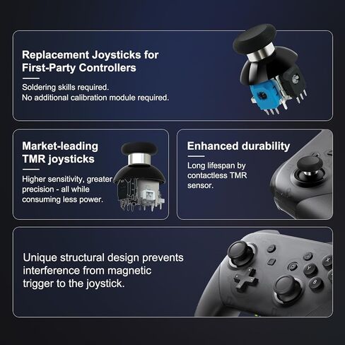 عصا التحكم الكهرومغناطيسية AKNES GuliKit TMR المتوافقة مع وحدة التحكم DualShock PS4 / Play Station 4، استبدال عصا التوتر القابلة للتعديل 720 درجة، مع 3 أزواج من أغطية عصا الإبهام in Kuwait
