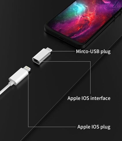 محول كابل شحن Lightning أنثى إلى Micro USB ذكر (3 عبوات) لشاحن iPhone إلى Android Jack كابل شحن مجموعة ملحقات إمداد الطاقة متوافقة مع هاتف Samsung Galaxy S7 Active in Kuwait