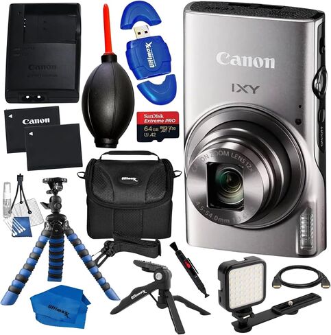 Canon PowerShot IXY 650M (ELPH 360) HS Compact Digital Camera 12x Optical Zoom IXY650M (Black) Bundle with Extra Battery + 64GB Memory Card + Camera Bag + Tripod + Cleaning Kit + More (Renewed) in Kuwait