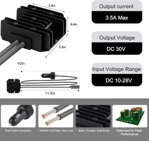 محول Starlink Mini 12V، 9-28V إلى 30V 3.5A DC مزود طاقة Starlink Mini DC مع قابس ولاعة السجائر لجهاز توجيه الأطباق الصغير Starlink، شاحنة RV Marine خارج الشبكة - خرج ثابت in Kuwait