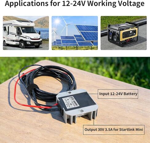 Starlink Mini 12V/24V to 30V Step Up Power Cable, DC Converter Adapter for Starlink Mini Router, 9V-28V Input to Stable 30V 100W Output, Waterproof Power Supply for RV, Van, Truck & Off-Grid in Kuwait