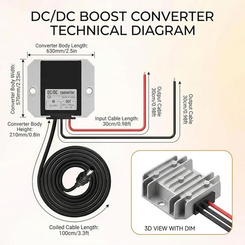 Starlink Mini 12V/24V to 30V Step Up Power Cable, DC Converter Adapter for Starlink Mini Router, 9V-28V Input to Stable 30V 100W Output, Waterproof Power Supply for RV, Van, Truck & Off-Grid in Kuwait