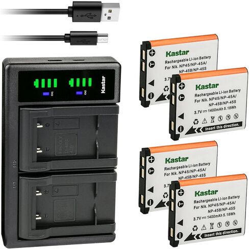 بطارية Kastar 3 عبوات وشاحن USB LTD2 متوافق مع Fujifilm NP-45 NP-45A NP-45B NP-45S، Fujifilm FinePix XP31 FinePix XP50 FinePix XP60 FinePix XP70 FinePix XP75 FinePix XP80 FinePix XP90 in Kuwait