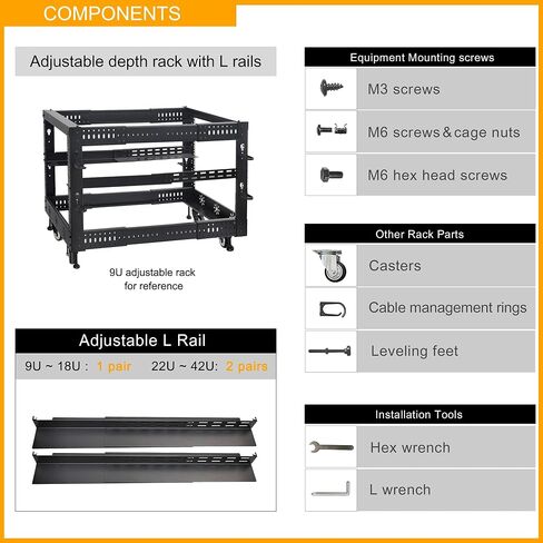 RIVECO 18U 19 "رف خادم عمق قابل للتعديل و RIVECO 2 PCS 2U رفوف رفوف عمق 14 بوصة in Kuwait