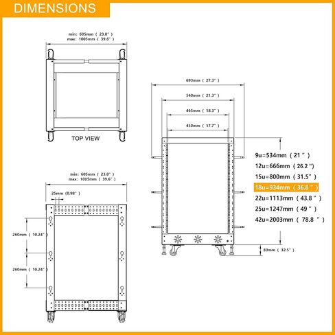 RIVECO 18U 19 "رف خادم عمق قابل للتعديل و RIVECO 2 PCS 2U رفوف رفوف عمق 14 بوصة in Kuwait