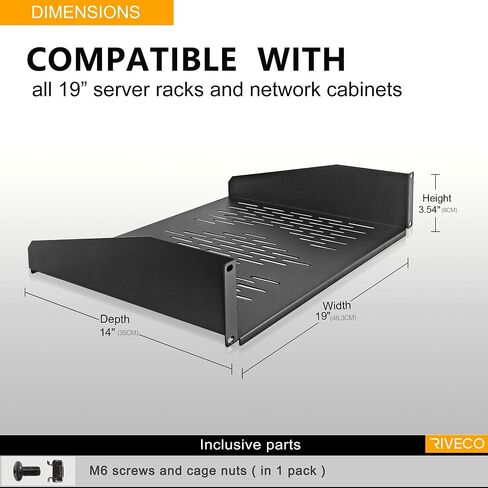 RIVECO 18U 19 "رف خادم عمق قابل للتعديل و RIVECO 2 PCS 2U رفوف رفوف عمق 14 بوصة in Kuwait
