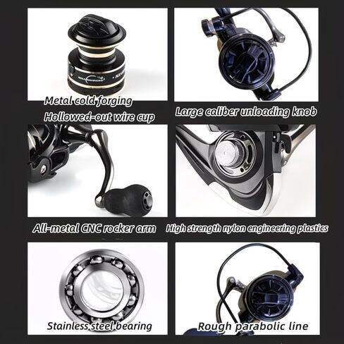 All-Metal Fishing Reel for Beginners & Pros, 14BB, 5.2:1, 12kg Drag Spinning Wheel Black in Kuwait