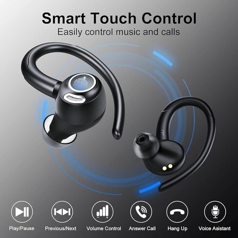 Wireless Earbuds Bluetooth 5.3 Headphones Sports, Bluetooth Earbuds with ENC Mic, Stereo Bass Over Ear Bud with Earhooks, LED Display, IP7 Waterproof Earphon for Workout in Kuwait