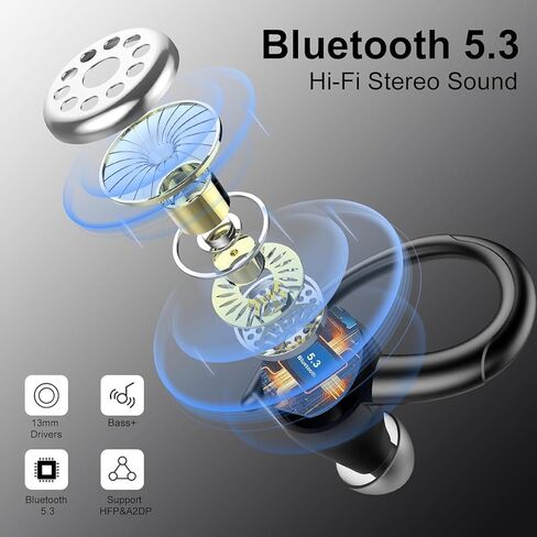 Wireless Earbuds Bluetooth 5.3 Headphones Sports, Bluetooth Earbuds with ENC Mic, Stereo Bass Over Ear Bud with Earhooks, LED Display, IP7 Waterproof Earphon for Workout in Kuwait