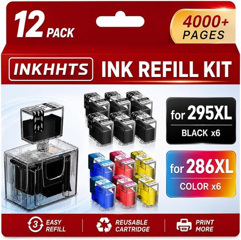 PG-295XL CL-286XL Ink Refill Kit Compatible for Canon PG-295 CL-286 PG-295XL CL-286XL 295XL 286XL Ink Cartridges Compatible with Pixma TS4320 TS6520 TR7120 Printers (12 Pack, 6BK/2C/2M/2Y) in Kuwait