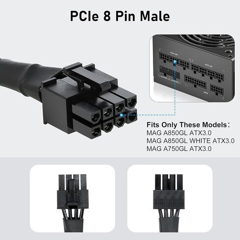 PCIe Cable for MSI Mag a750gl a850gl,8 Pin to 6+2 Pin GPU Power Cable for MSI PSU,Braided Sleeved GPU Power Supply Cables(25.5 inch),PCIe 8 Pin Male Rated for 10A Current in Kuwait