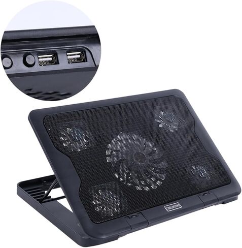 USB Laptop Cooling Stand with 5-Fan Cooler, Anti-Skid Base, Adjustable Angle Heat Dissipation for Gaming and Office Laptops, Black in Kuwait