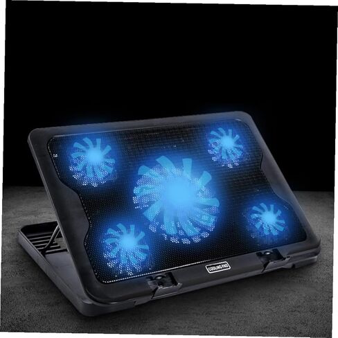 USB Laptop Cooling Stand with 5-Fan Cooler, Anti-Skid Base, Adjustable Angle Heat Dissipation for Gaming and Office Laptops, Black in Kuwait