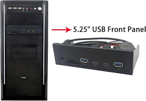 لوحة USB3.2 Gen1 مقاس 5.25 بوصة للحافظة مع فتحة USB3.0 مزدوجة من النوع C وفتحة قارئ بطاقات لسطح المكتب مقاس 5.25 بوصة ملحقات علبة الكمبيوتر in Kuwait