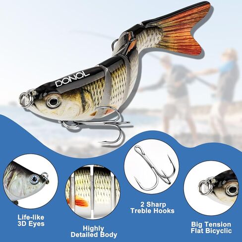 DONQL 3 Pcs Multi Jointed Fishing Lures, Jointed Swimbaits with 15pcs Fishing Leaders, Slow Sinking Bionic Swimming Lures for Panfish Trout Bass Lifelike Fishing Lures Topwater Freshwater Saltwater in Kuwait