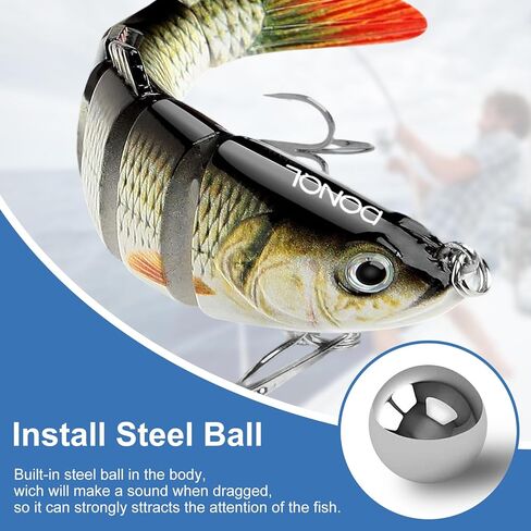 DONQL 3 Pcs Multi Jointed Fishing Lures, Jointed Swimbaits with 15pcs Fishing Leaders, Slow Sinking Bionic Swimming Lures for Panfish Trout Bass Lifelike Fishing Lures Topwater Freshwater Saltwater in Kuwait