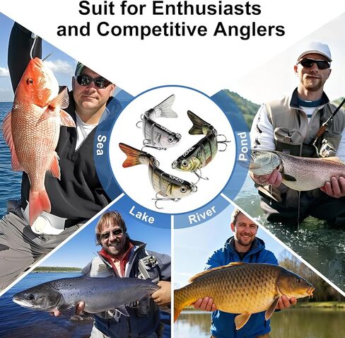 DONQL 3 Pcs Multi Jointed Fishing Lures, Jointed Swimbaits with 15pcs Fishing Leaders, Slow Sinking Bionic Swimming Lures for Panfish Trout Bass Lifelike Fishing Lures Topwater Freshwater Saltwater in Kuwait