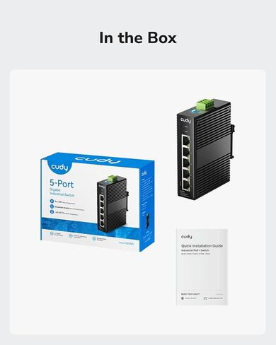 محول الشبكة الصناعية Cudy 5 منافذ جيجابت، محول DIN-Rail بتصنيف IP40، حماية عكسية قطبية، حماية من الدائرة القصيرة، تشغيل/إيقاف منع عاصفة البث، IG1005 in Kuwait
