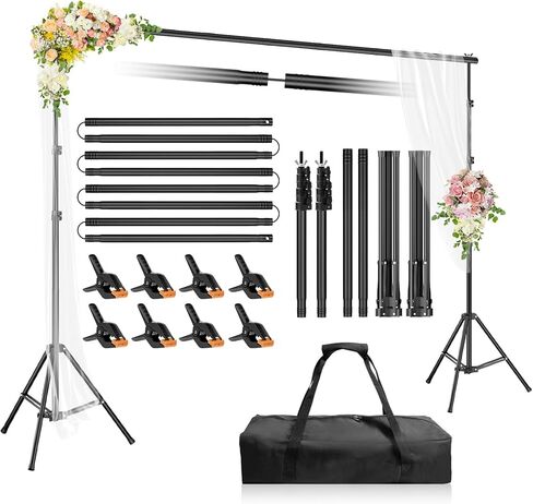Backdrop Stand 10x8.5ft(WxH), Photo Studio Adjustable Background Stand Support System Kit with 8 Crossbars, 8 Clamps and Carrying Bag for Parties, Wedding, Photography, Decoration in Saudi Arabia