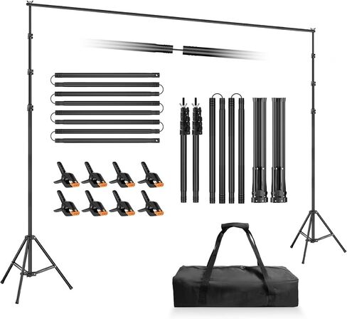 Backdrop Stand 10x8.5ft(WxH), Photo Studio Adjustable Background Stand Support System Kit with 8 Crossbars, 8 Clamps and Carrying Bag for Parties, Wedding, Photography, Decoration in Saudi Arabia