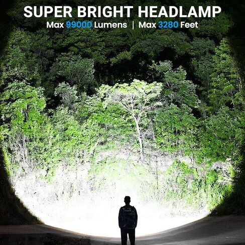 Rechargeable Headlamp 3 Pack, 99,000 Lumens Super Bright Head Lamp with 3 Modes, 90° Adjustable LED Head Light for Forehead, IPX6 Waterproof Headlamps for Adults,Camping,Hiking in Kuwait